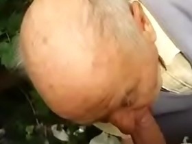 80 years old grandpa sucks in forest