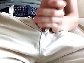Young guy jerks off his thick cock